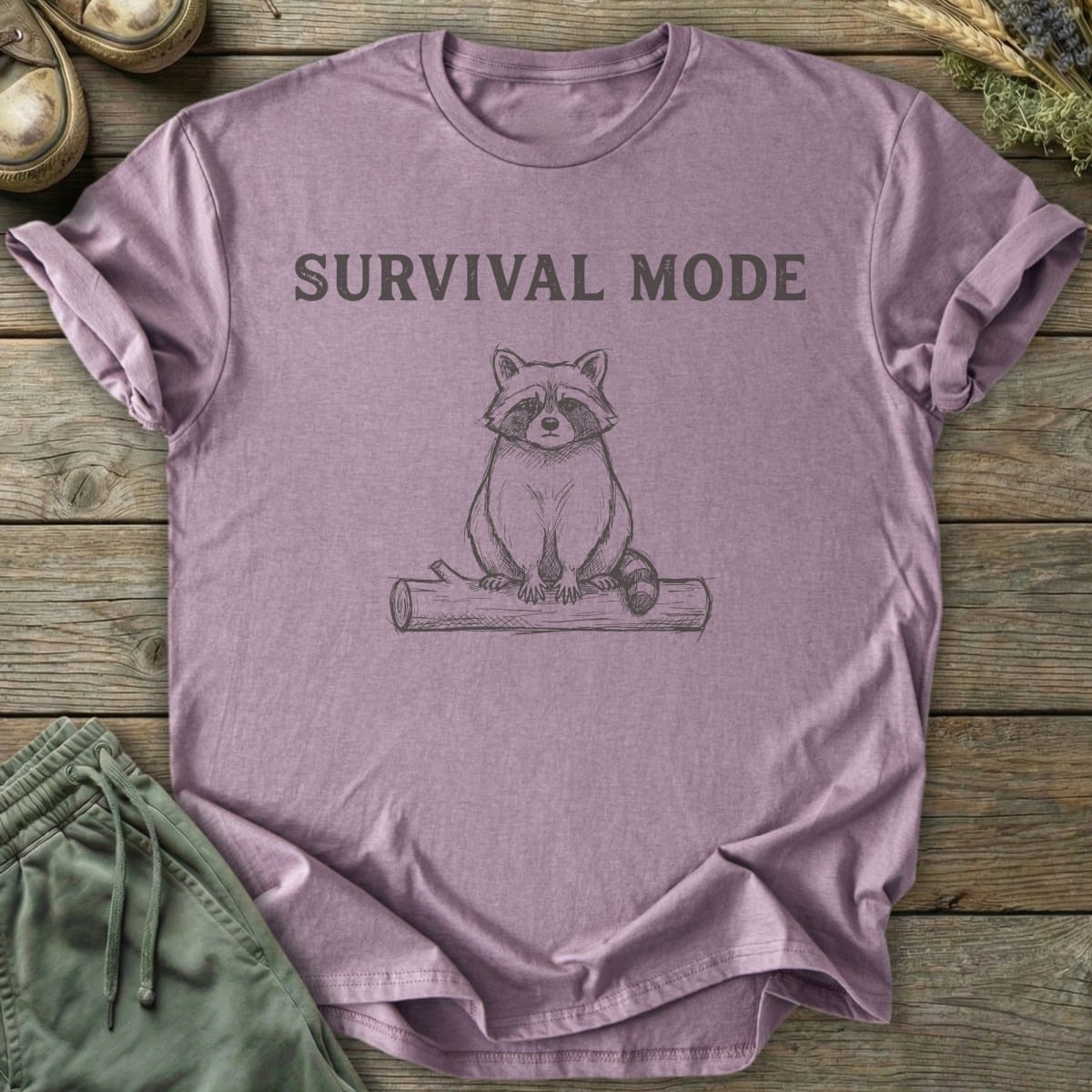 Printify T-Shirt Survival Mode Raccoon T-Shirt