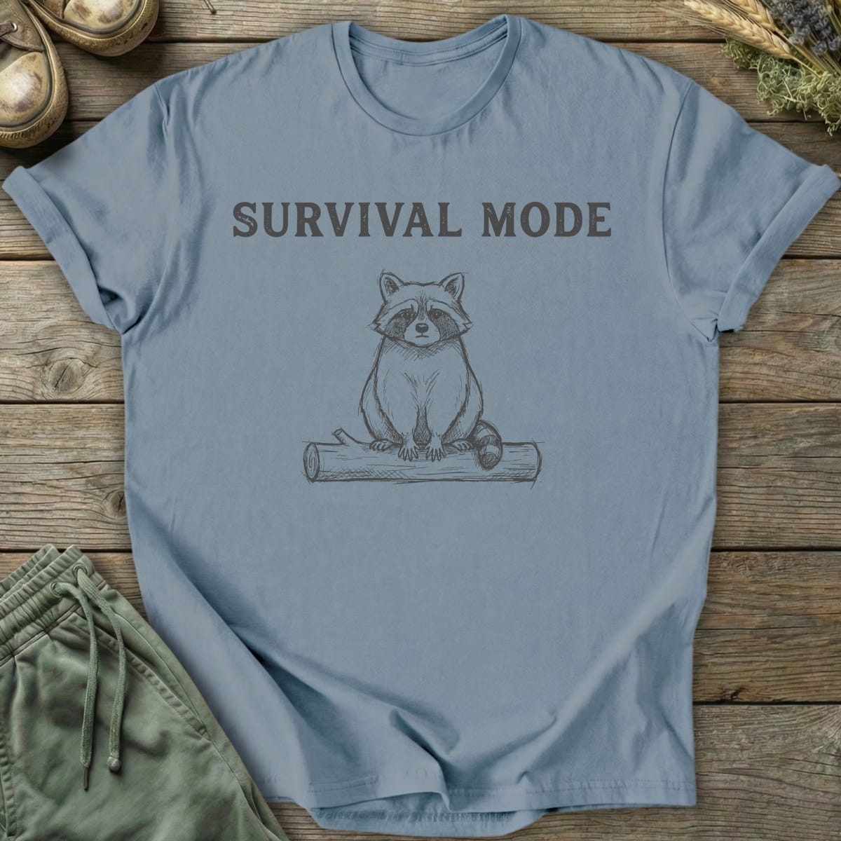 Printify T-Shirt Survival Mode Raccoon T-Shirt