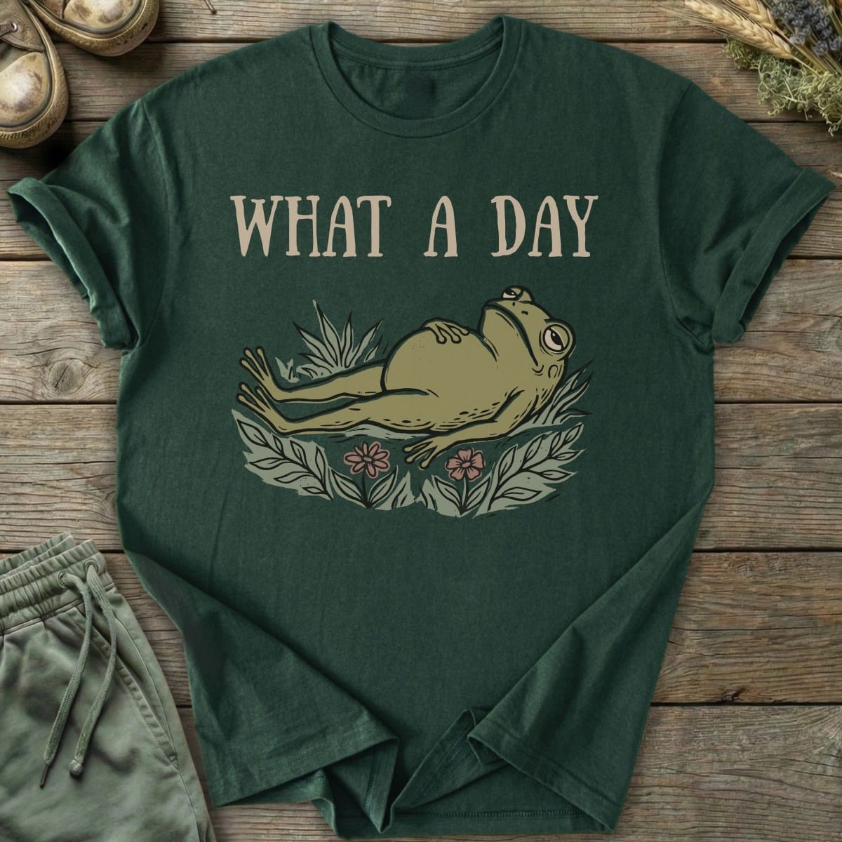 Printify T-Shirt What A Day Frog T-Shirt