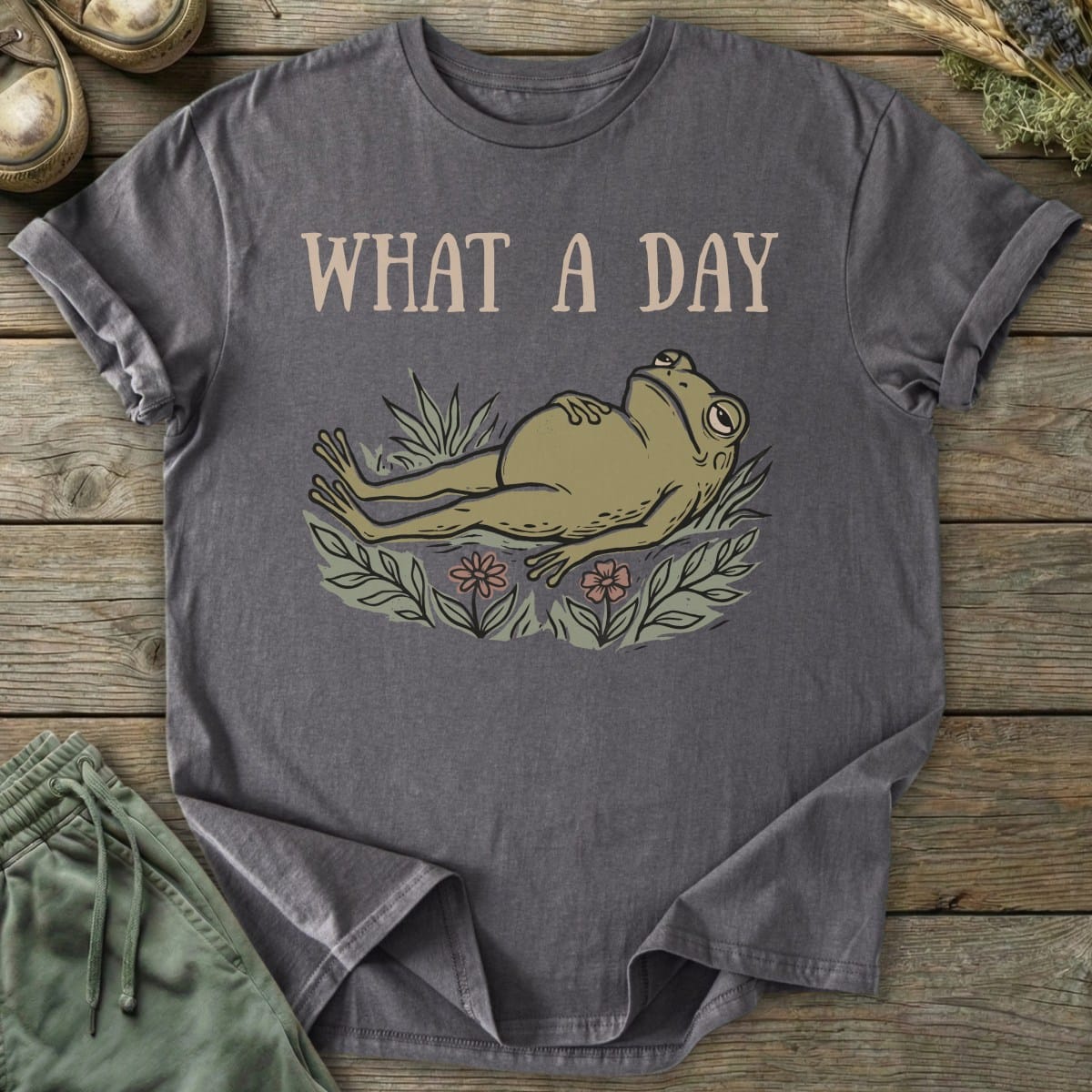 Printify T-Shirt What A Day Frog T-Shirt