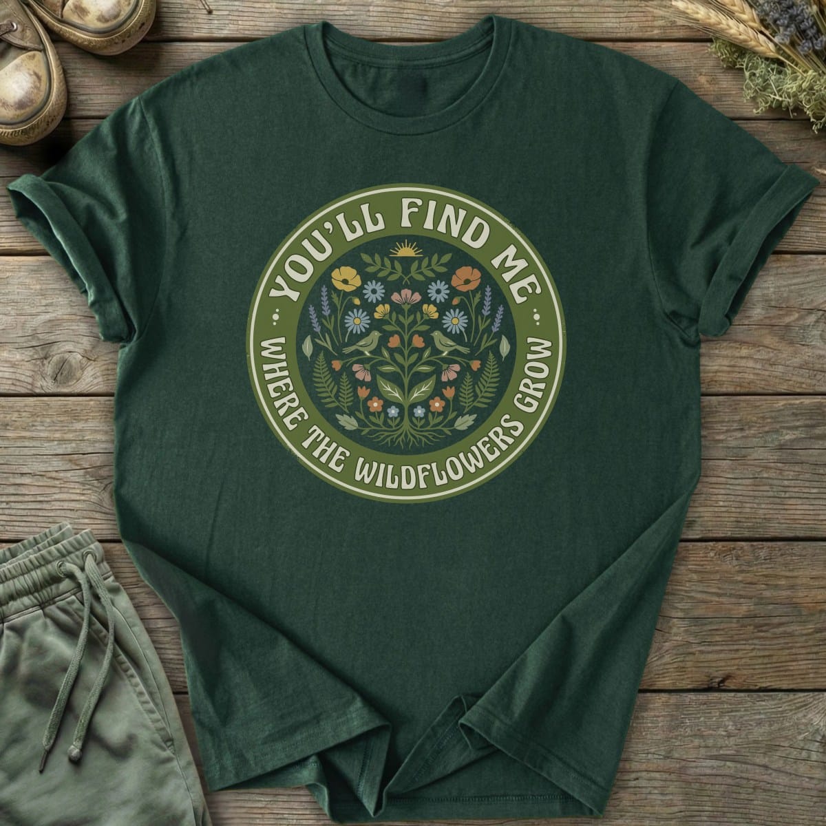 Printify T-Shirt Where Wildflowers Grow Badge T-Shirt