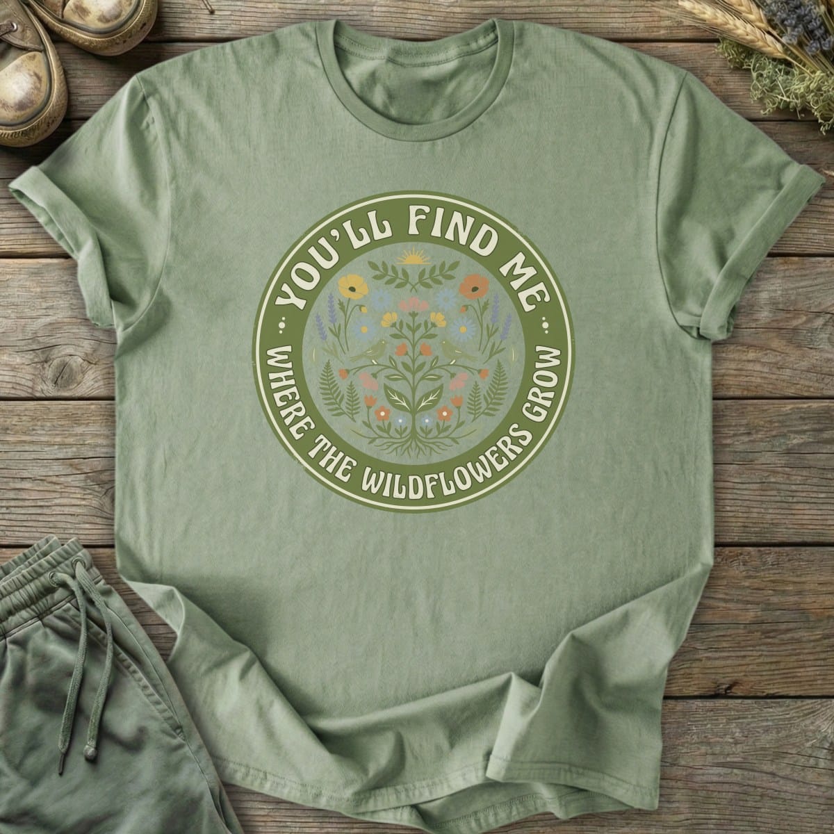Printify T-Shirt Where Wildflowers Grow Badge T-Shirt