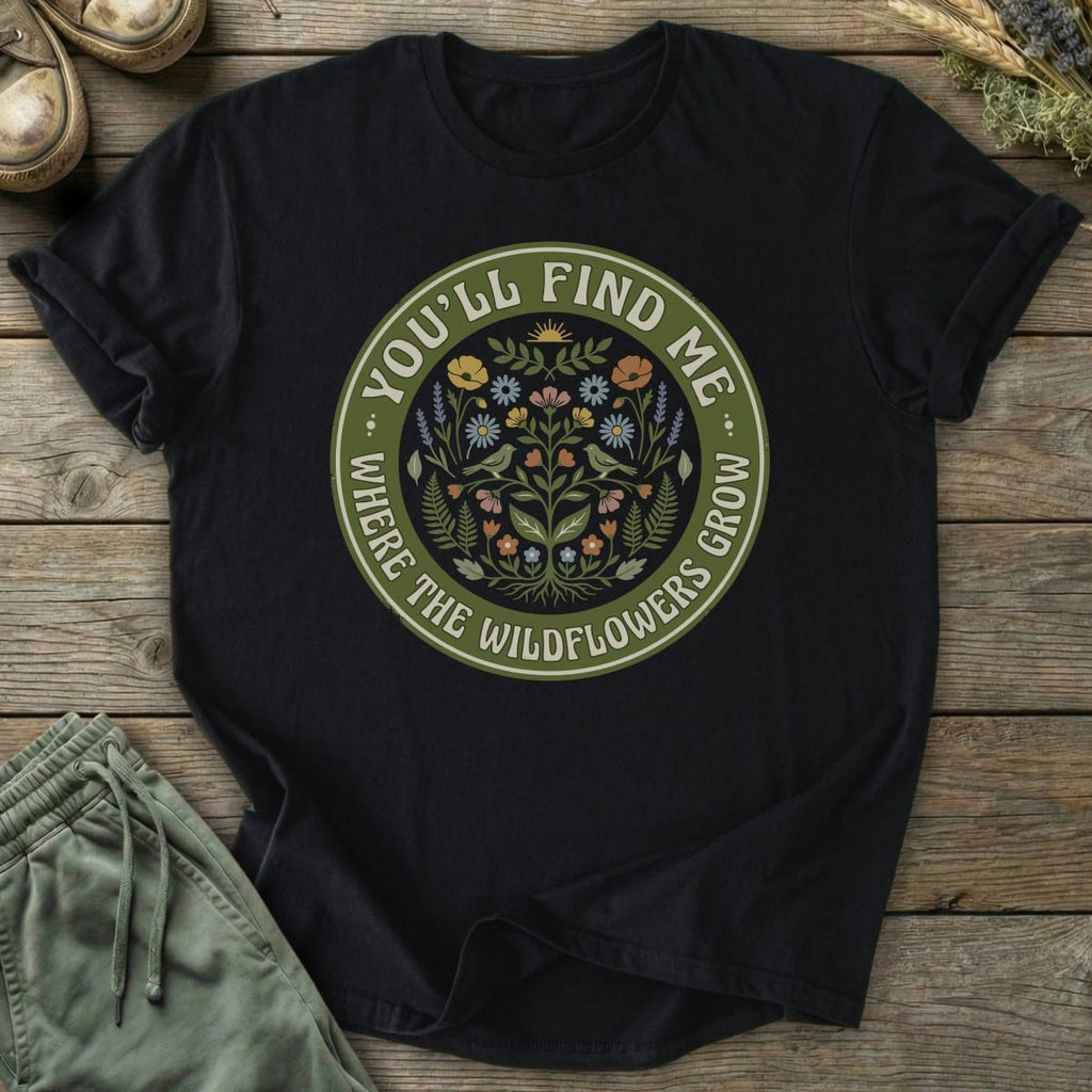 Printify T-Shirt Where Wildflowers Grow Badge T-Shirt