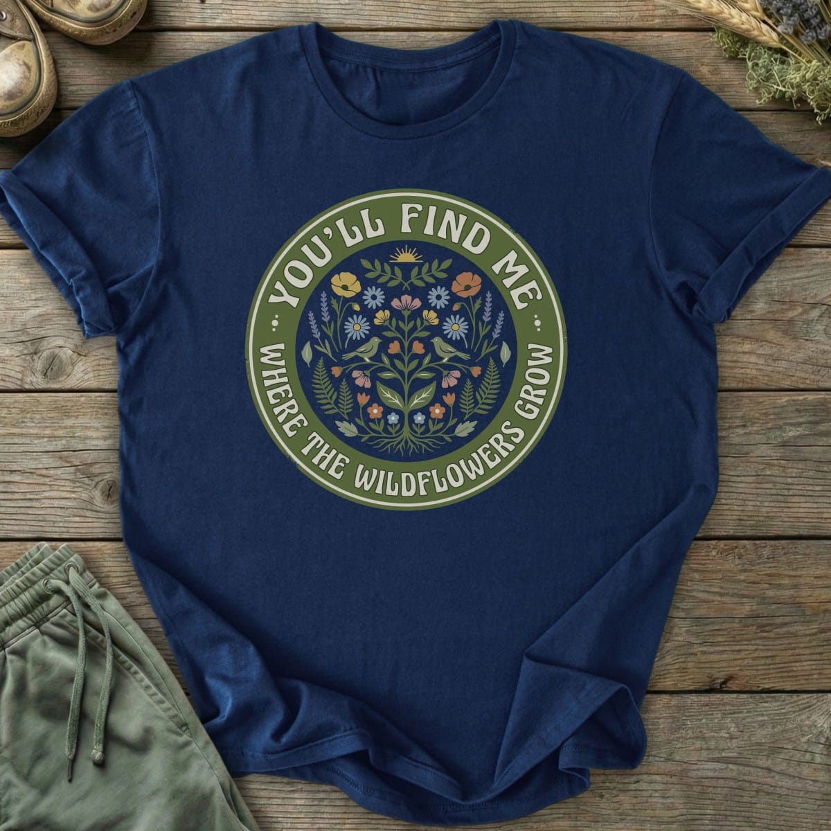 Printify T-Shirt Where Wildflowers Grow Badge T-Shirt