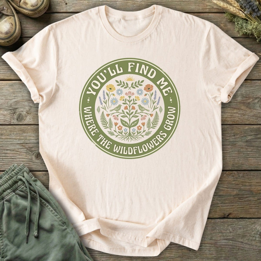 Printify T-Shirt Where Wildflowers Grow Badge T-Shirt