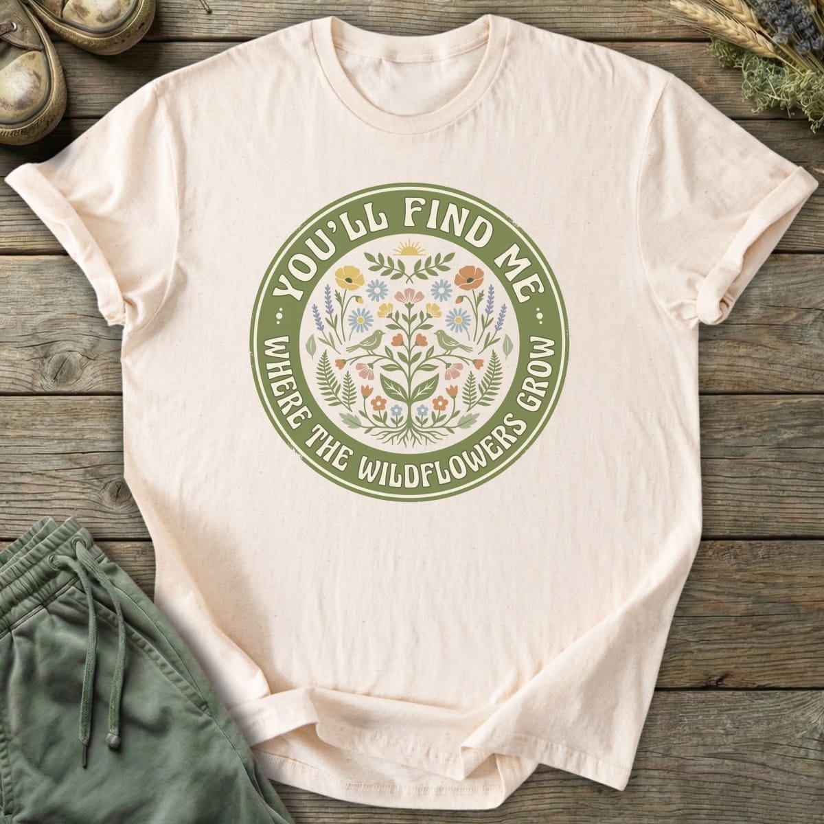 Printify T-Shirt Where Wildflowers Grow Badge T-Shirt
