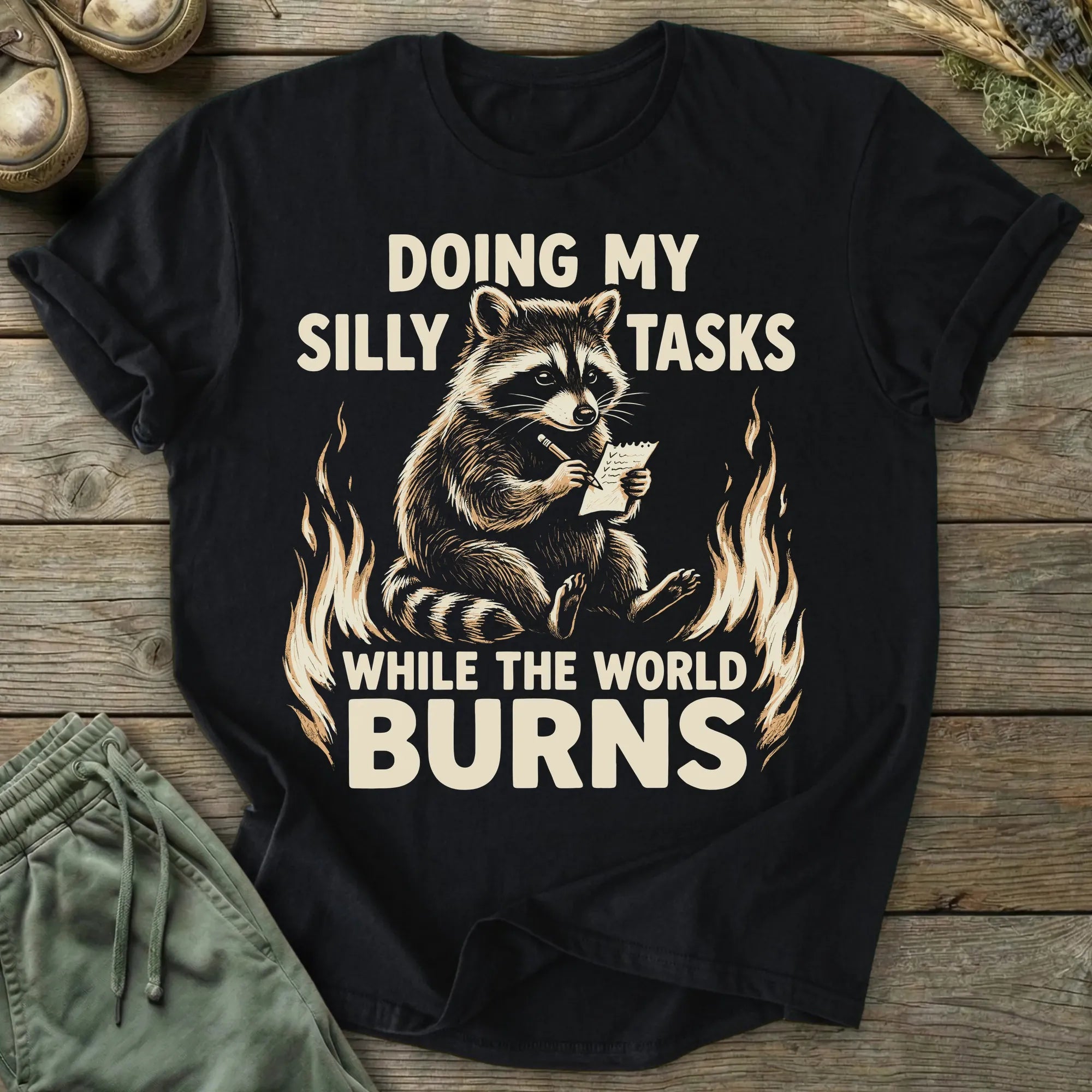Printify T-Shirt While The World Burns T-Shirt