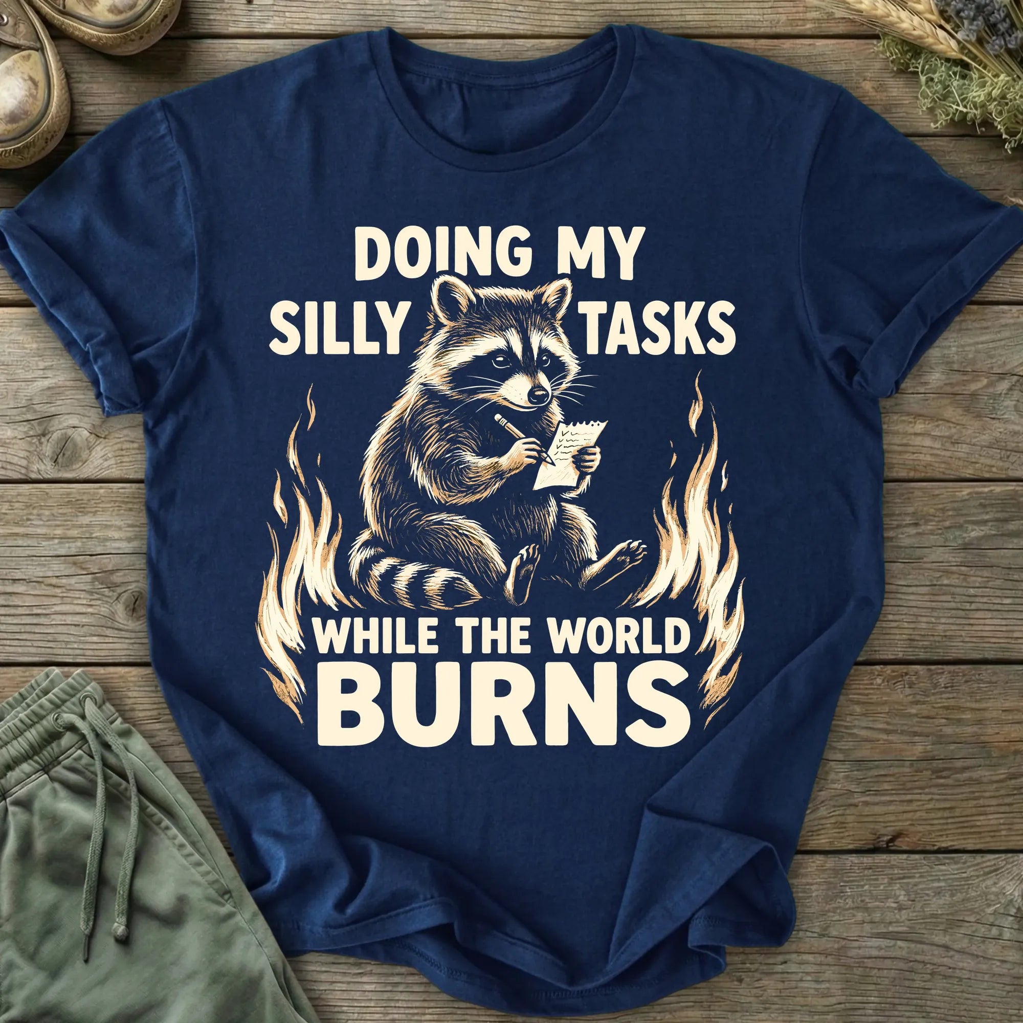 Printify T-Shirt While The World Burns T-Shirt