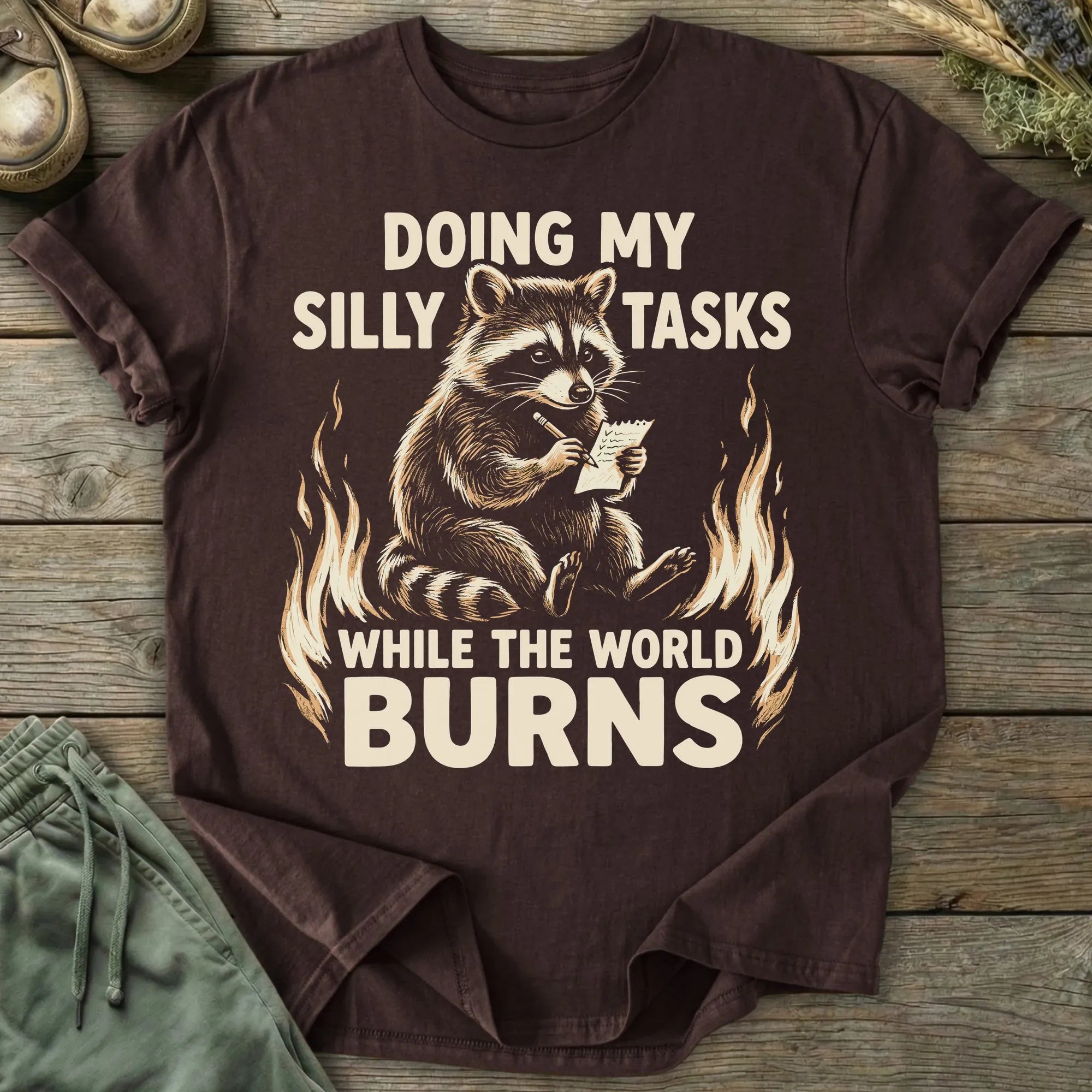 Printify T-Shirt While The World Burns T-Shirt