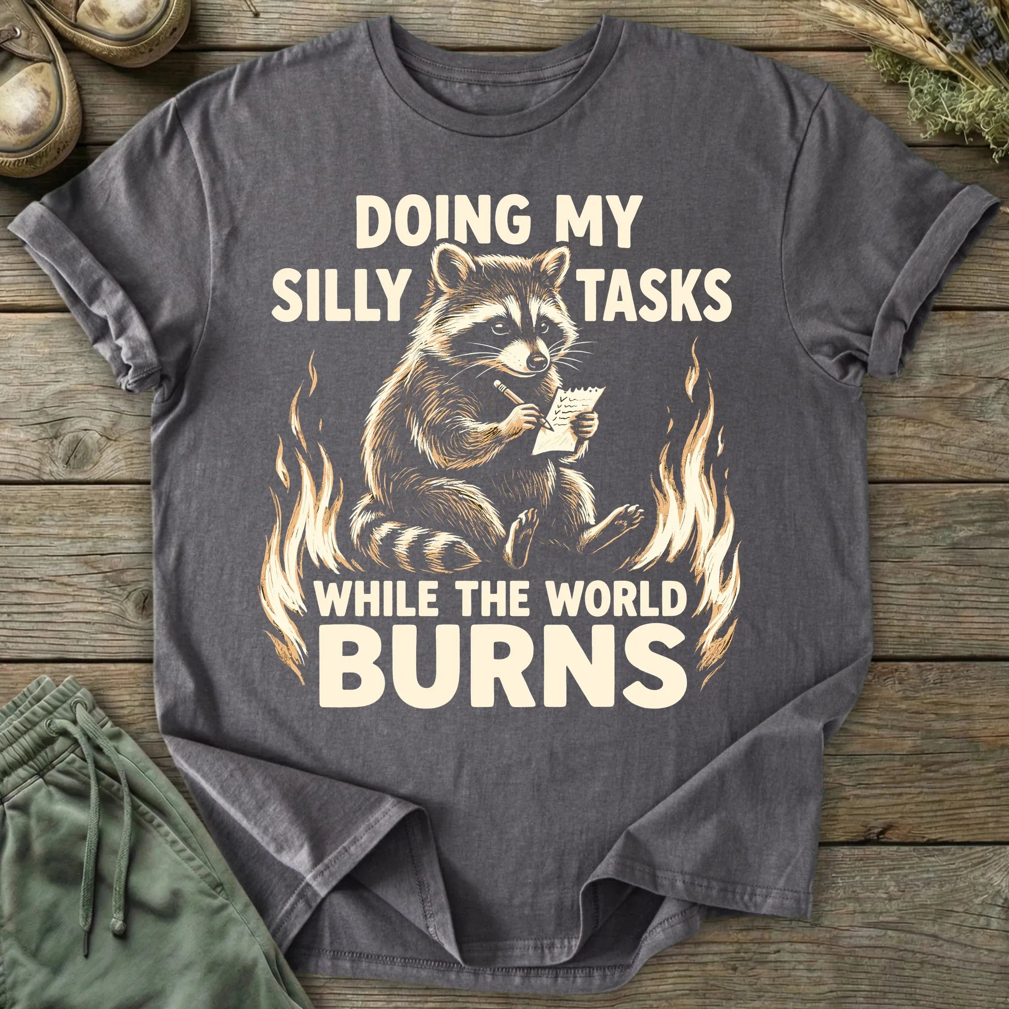 Printify T-Shirt While The World Burns T-Shirt