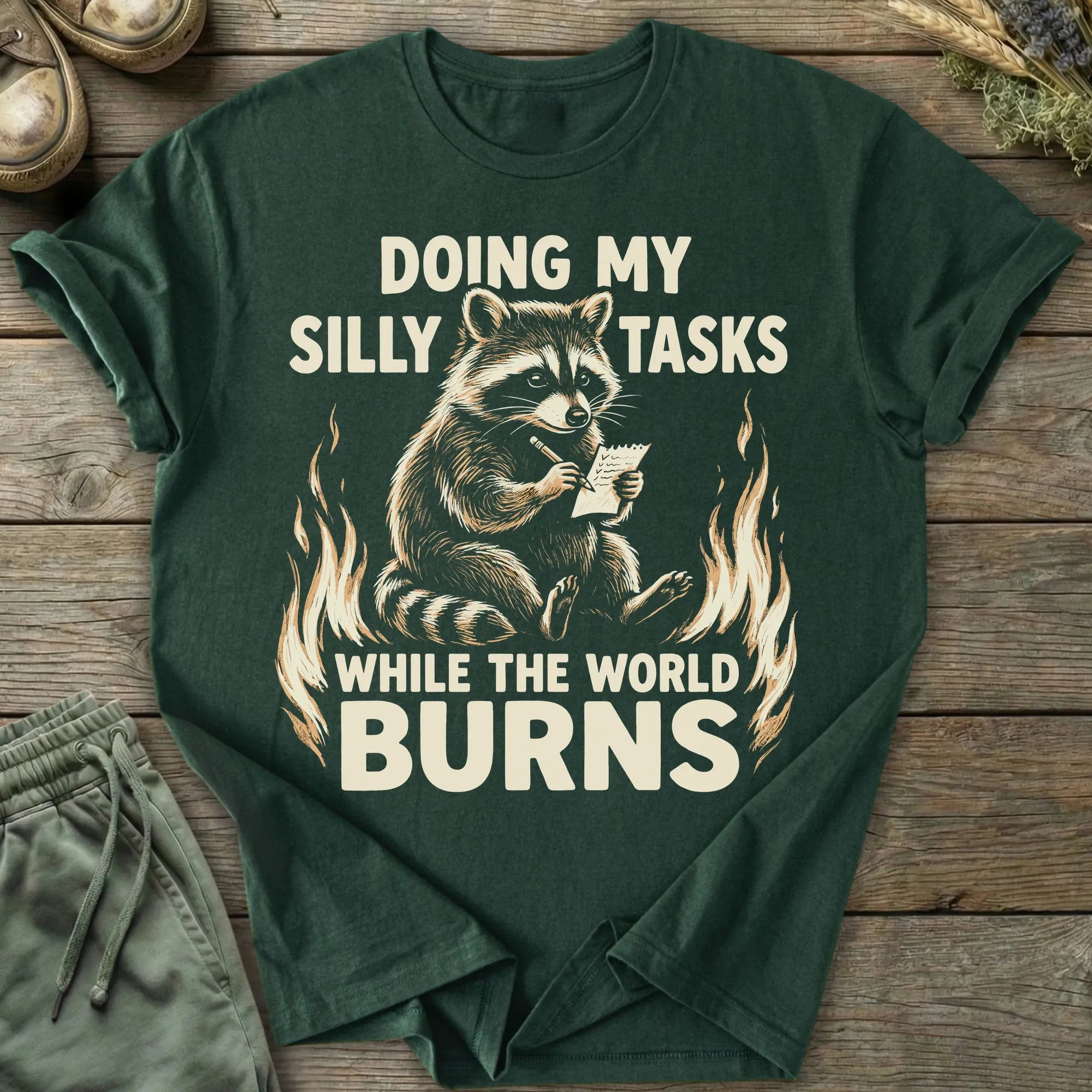 Printify T-Shirt While The World Burns T-Shirt