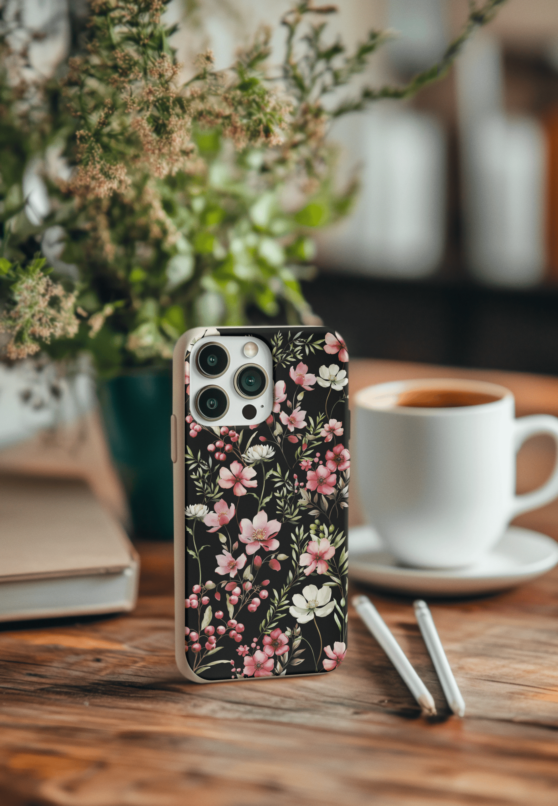 Stepping Green Phone Case Black Rose Floral Bio Case