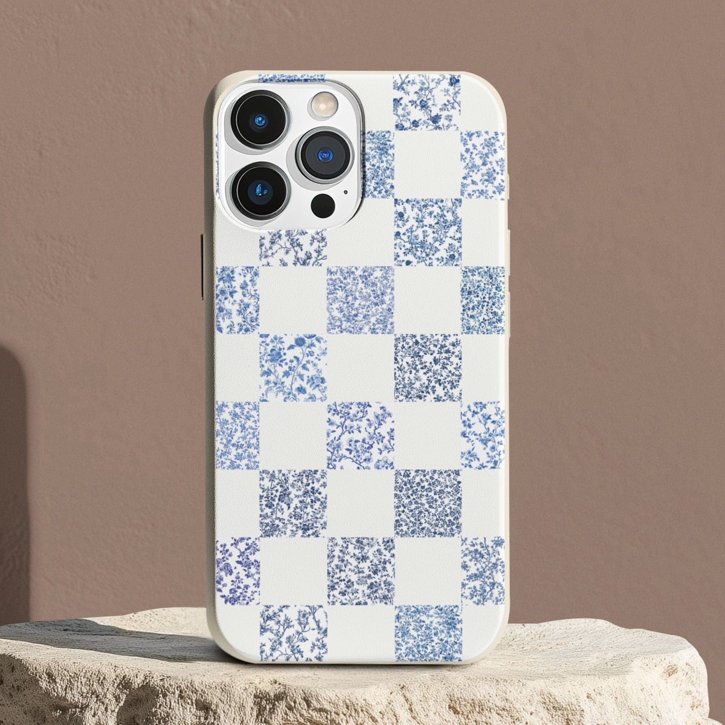 Stepping Green Phone Case Blue Toile Checkerboard with White Bio Case