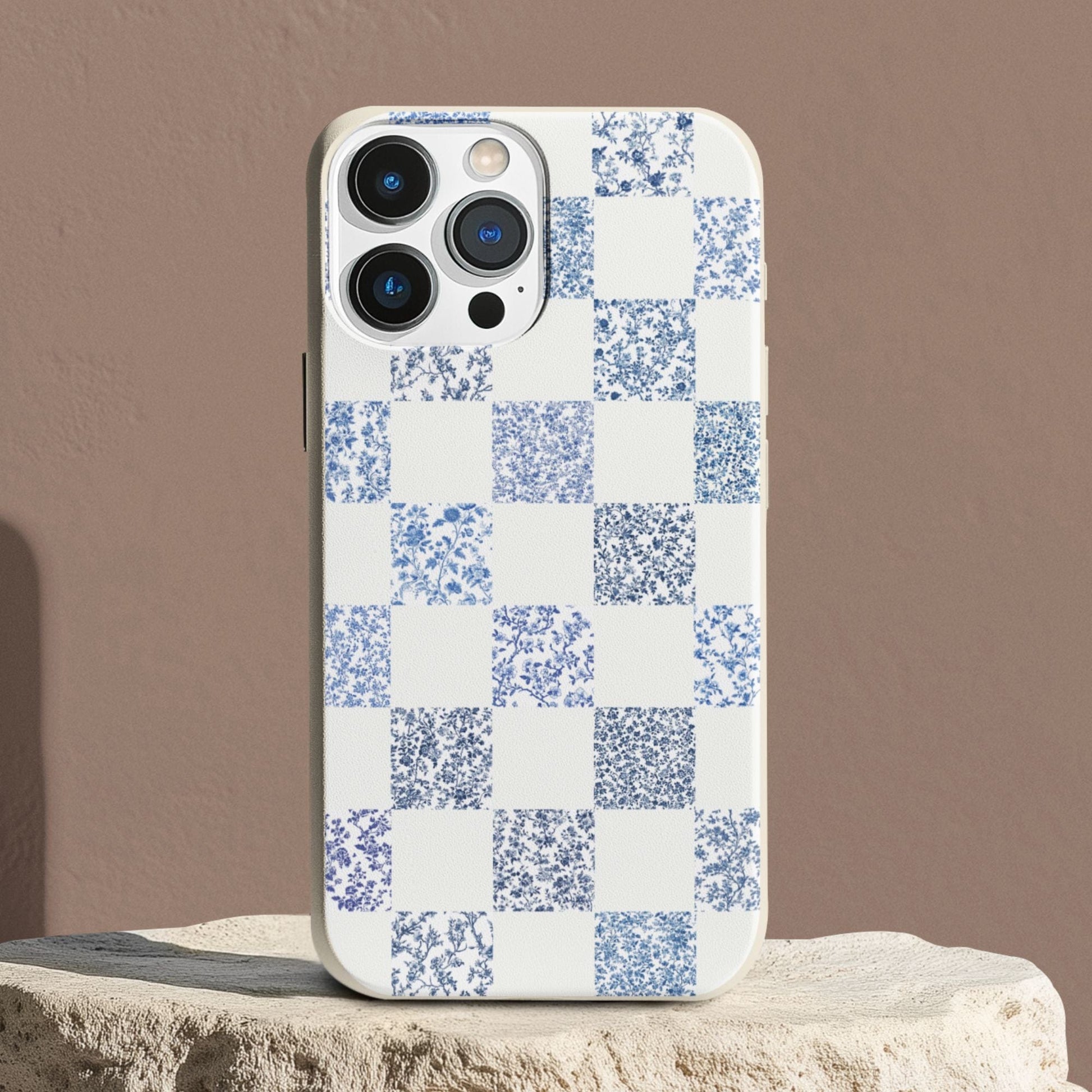 Stepping Green Phone Case Blue Toile Checkerboard with White Bio Case