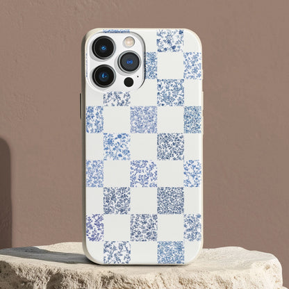 Stepping Green Phone Case Blue Toile Checkerboard with White Bio Case