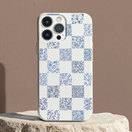 Stepping Green Phone Case Blue Toile Checkerboard with White Bio Case