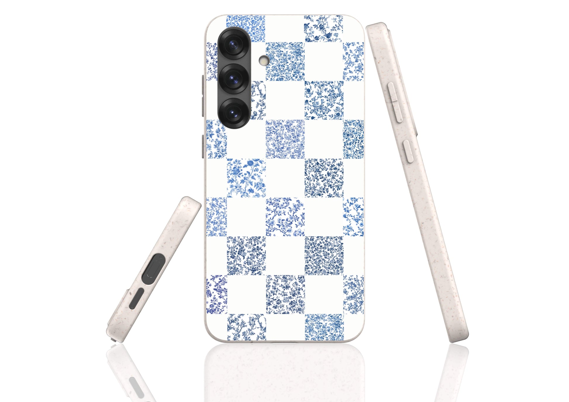 Stepping Green Phone Case Blue Toile Checkerboard with White Bio Case