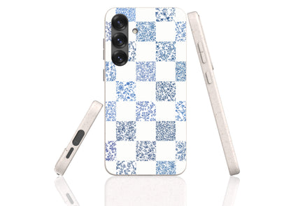 Stepping Green Phone Case Blue Toile Checkerboard with White Bio Case