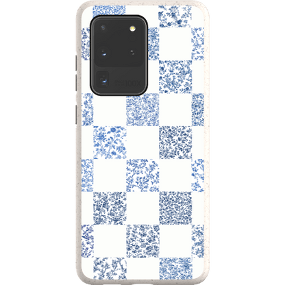 Stepping Green Phone Case Blue Toile Checkerboard with White Bio Case