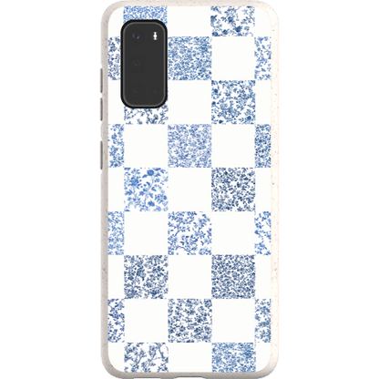 Stepping Green Phone Case Blue Toile Checkerboard with White Bio Case