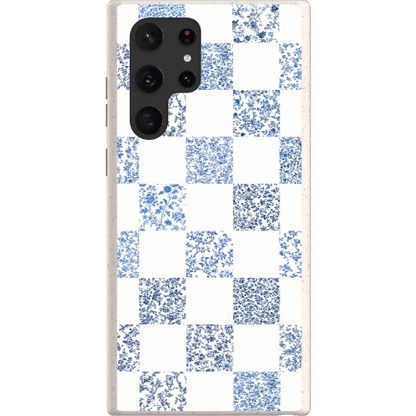 Stepping Green Phone Case Blue Toile Checkerboard with White Bio Case