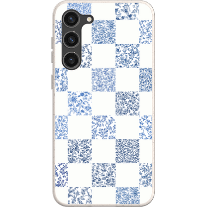 Stepping Green Phone Case Blue Toile Checkerboard with White Bio Case