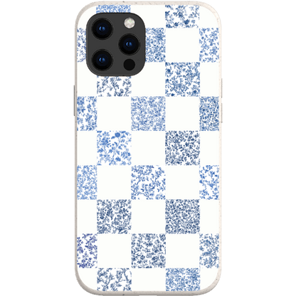 Stepping Green Phone Case Blue Toile Checkerboard with White Bio Case