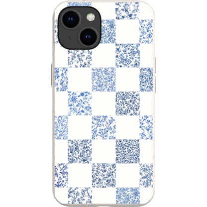 Stepping Green Phone Case Blue Toile Checkerboard with White Bio Case