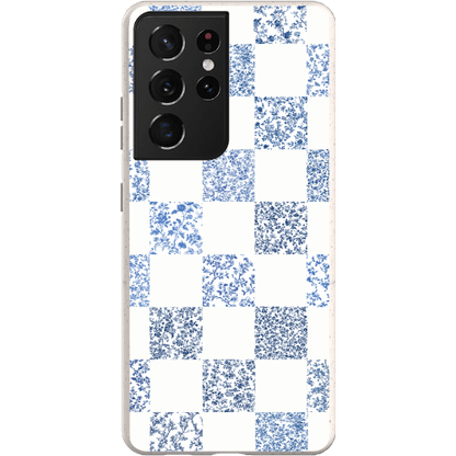 Stepping Green Phone Case Blue Toile Checkerboard with White Bio Case