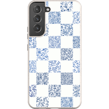 Stepping Green Phone Case Blue Toile Checkerboard with White Bio Case
