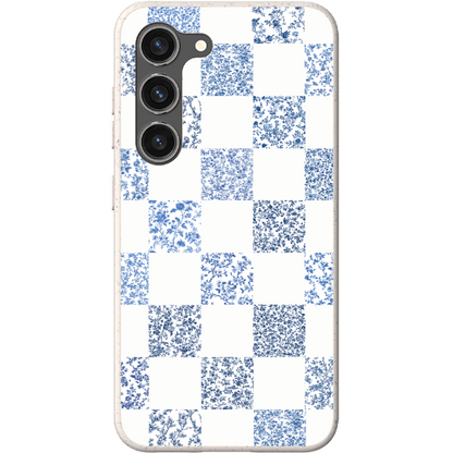Stepping Green Phone Case Blue Toile Checkerboard with White Bio Case