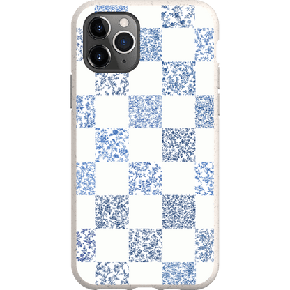 Stepping Green Phone Case Blue Toile Checkerboard with White Bio Case