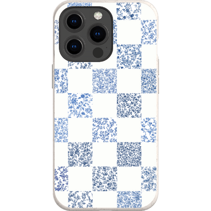 Stepping Green Phone Case Blue Toile Checkerboard with White Bio Case