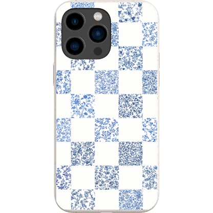 Stepping Green Phone Case Blue Toile Checkerboard with White Bio Case