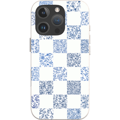 Stepping Green Phone Case Blue Toile Checkerboard with White Bio Case