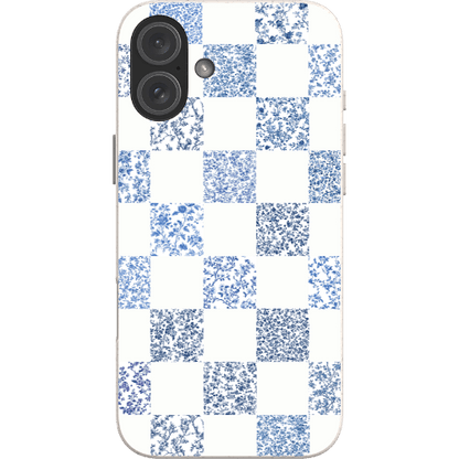 Stepping Green Phone Case Blue Toile Checkerboard with White Bio Case