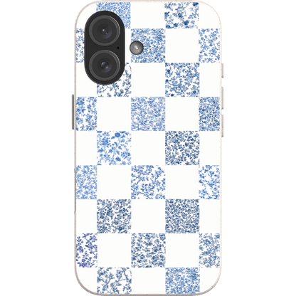 Stepping Green Phone Case Blue Toile Checkerboard with White Bio Case