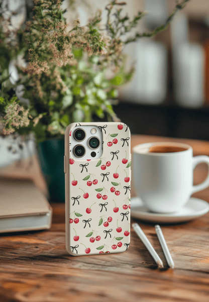 Stepping Green Phone Case Cherries and Bows Bio Case