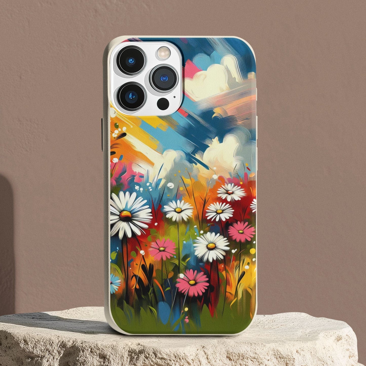 Stepping Green Phone Case Colorful Abstract Daisies Bio Case