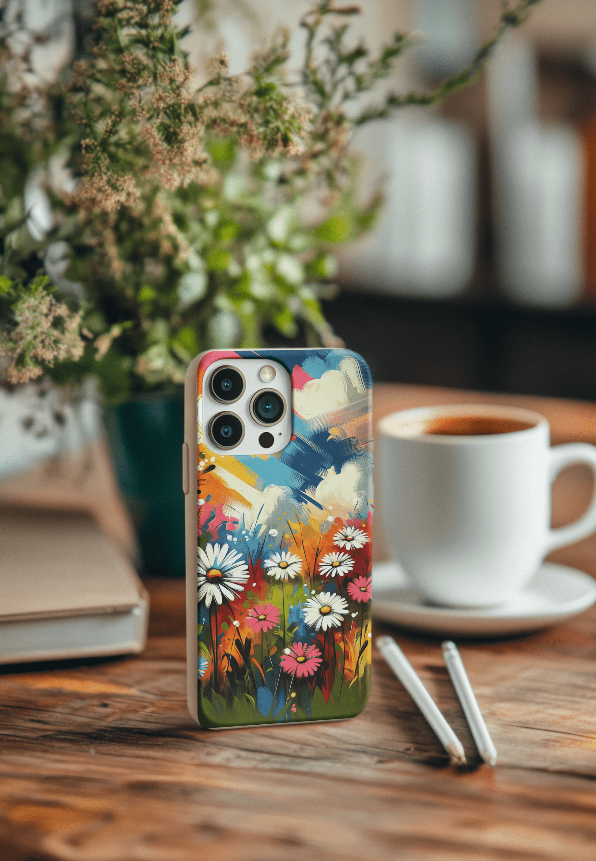 Stepping Green Phone Case Colorful Abstract Daisies Bio Case