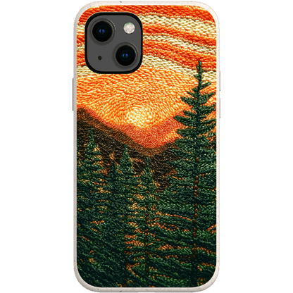 Stepping Green Phone Case Faux Embroidered Mountain Bio Case