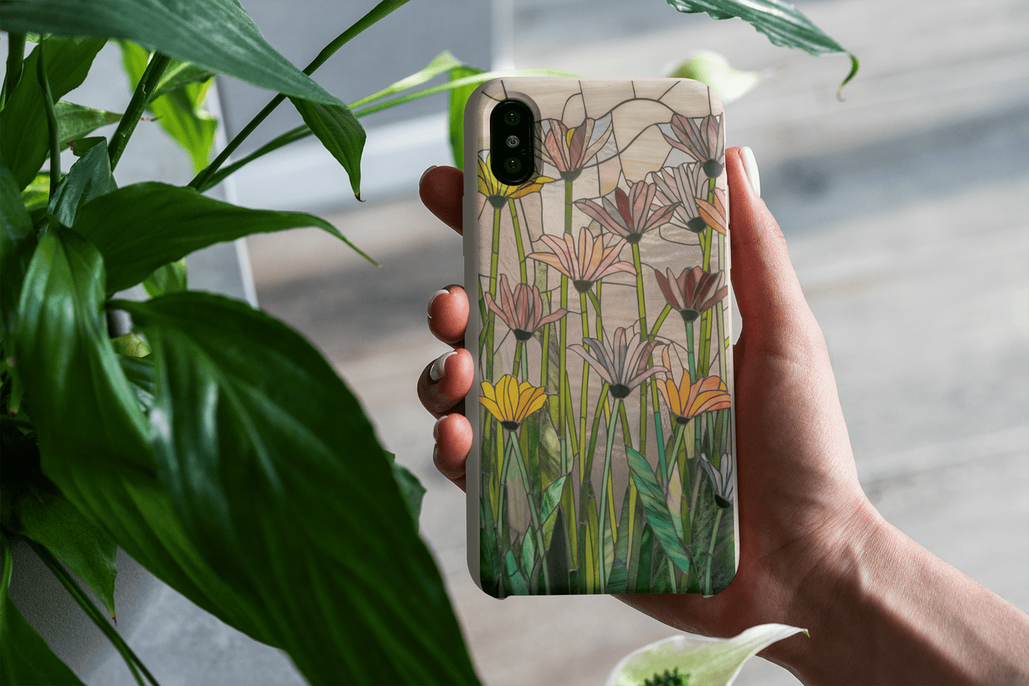 Stepping Green Phone Case Floral Stained Glass Bio Case