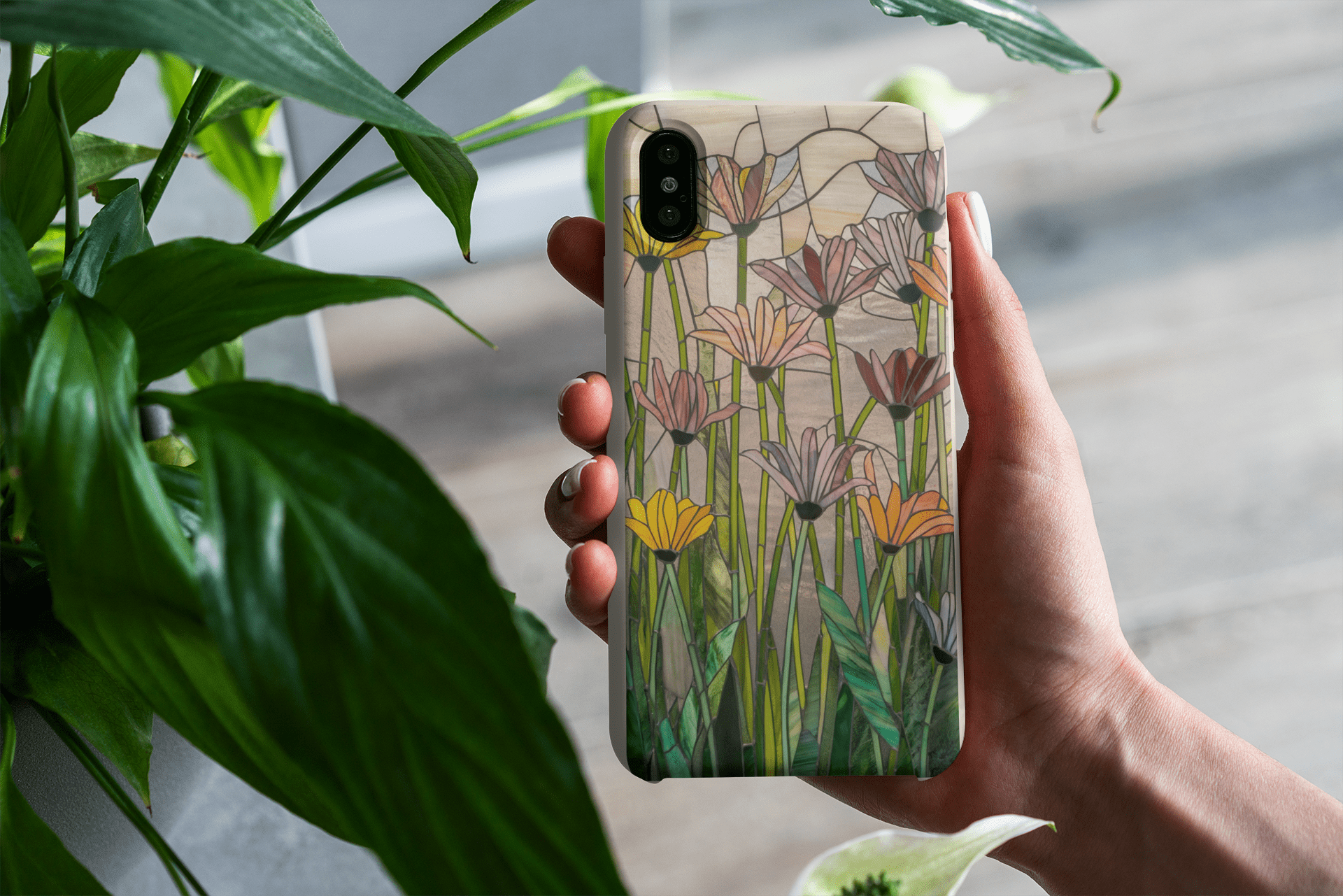 Stepping Green Phone Case Floral Stained Glass Bio Case