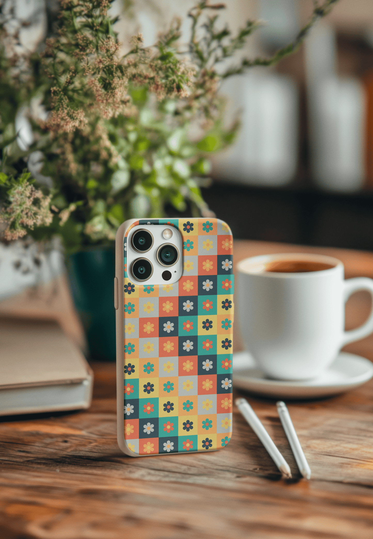 Stepping Green Phone Case Flower Checkerboard Bio Case