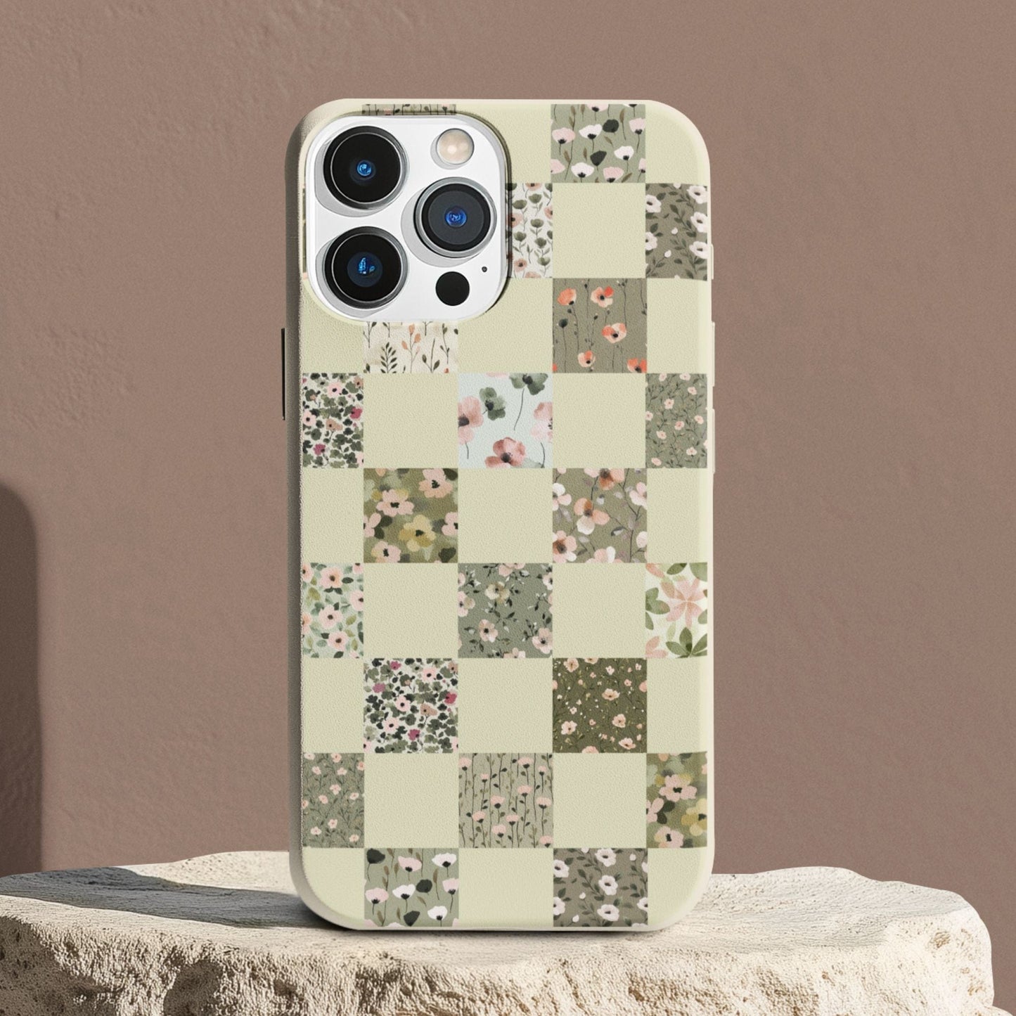 Stepping Green Phone Case Foral Patterns Checkerboard Bio Case