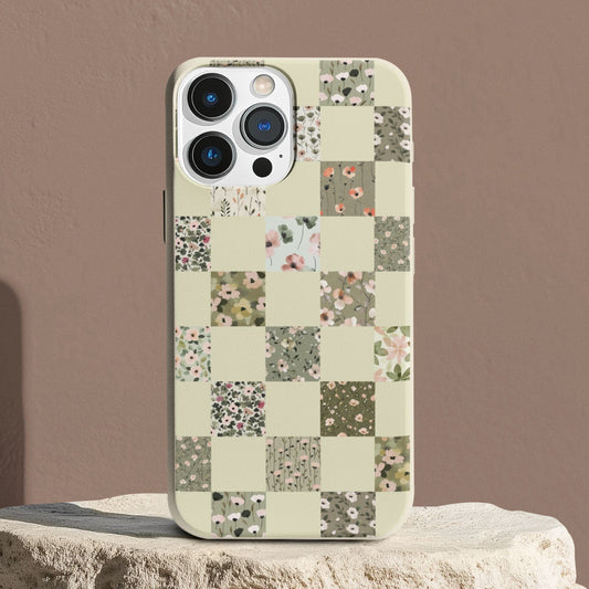 Stepping Green Phone Case Foral Patterns Checkerboard Bio Case
