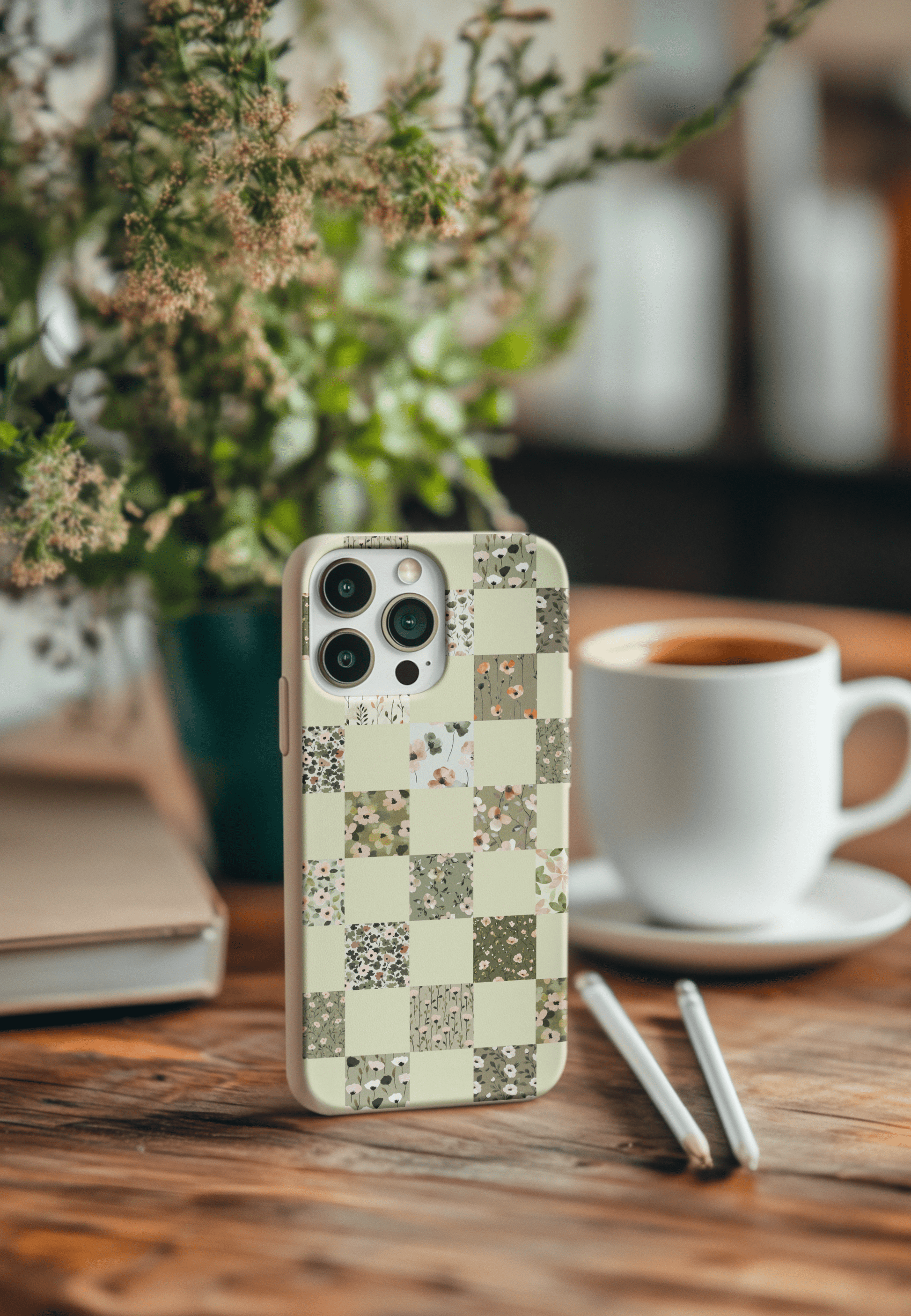 Stepping Green Phone Case Foral Patterns Checkerboard Bio Case