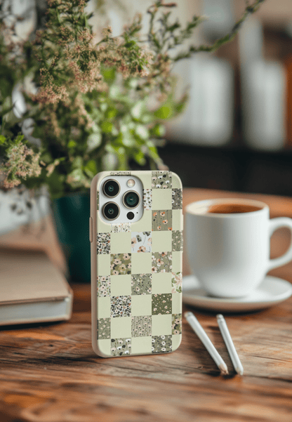 Stepping Green Phone Case Foral Patterns Checkerboard Bio Case