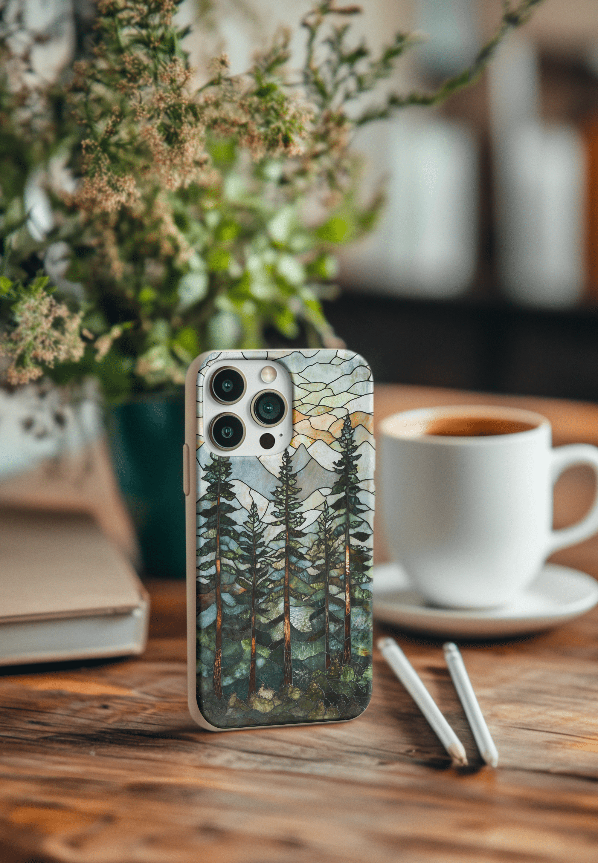 Stepping Green Phone Case Forest Stained Glass Bio Case