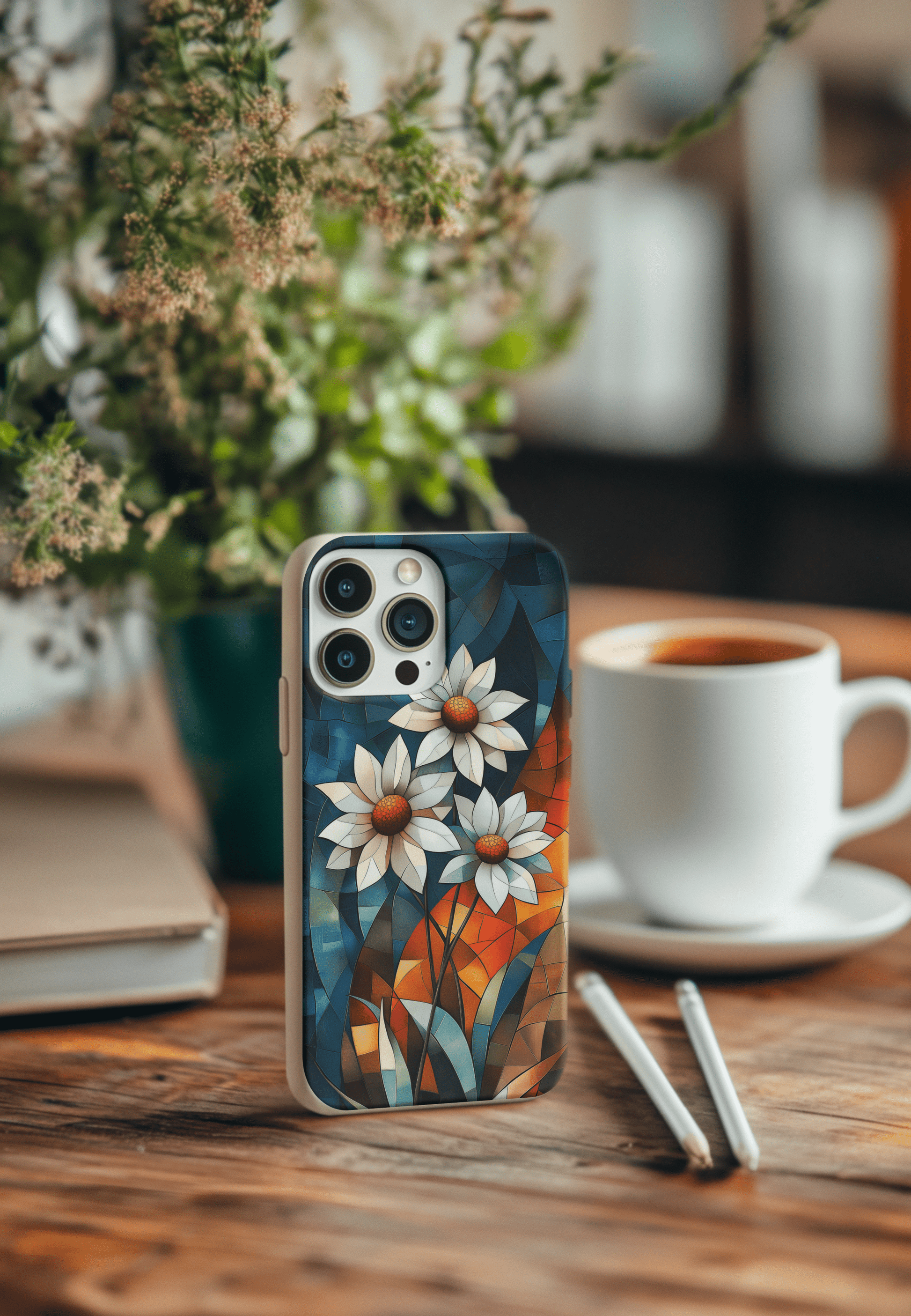 Stepping Green Phone Case Geometric Daisies Bio Case